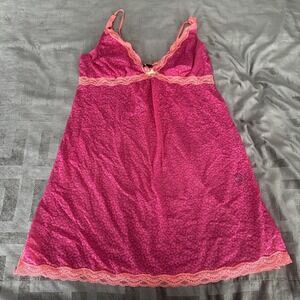 Vintage Kensie Chemise Dress Womens Large Pink Lace Leopard Bow Ruffle Sleepwear